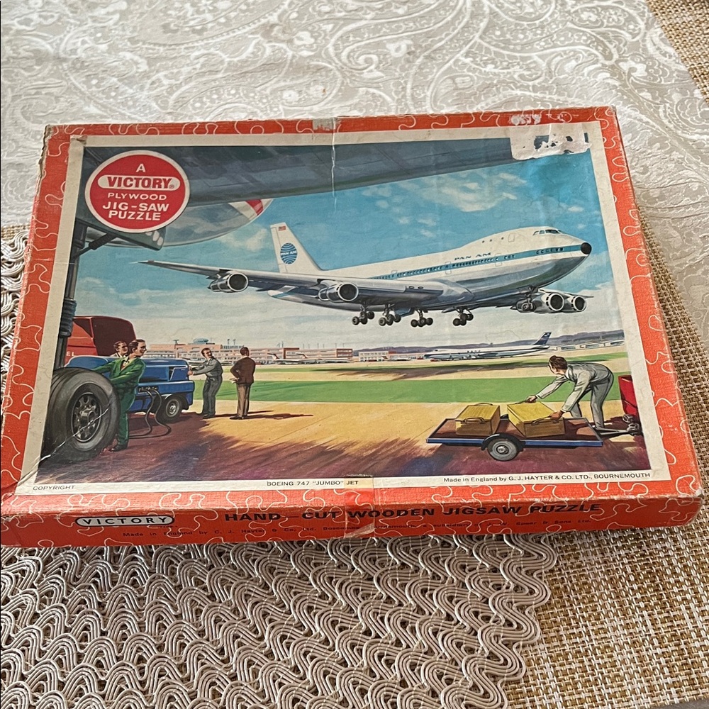 Victory Vintage Jigsaw Puzzle Boeing 747 Jumbo Jet England Plywood Pieces